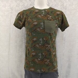 VTG JNCO Crown Brand Shirt Mens M Green Camo Pocket Tee Short Sleeve 100% Cotton